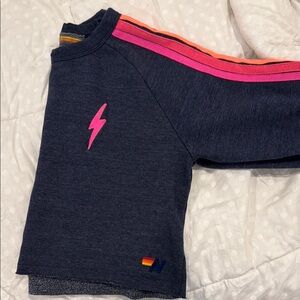 Nautica Navy Lightning Bolt Long Sleeve Top with Pink & Orange Stripes